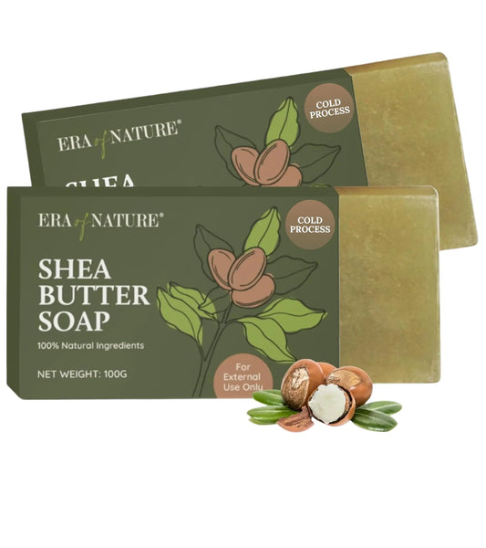 Organic Shea Butter Cold Process Natural Soap Bar - Hydrating and Soothing with Essential Oils and Lavender, Suitable for All Skin Types, Face & Body Soap - 2 Body Soap Bars, 200g Shea Soap