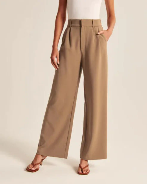 Chic Commuter High-Waist Wide-Leg Trousers with Pockets