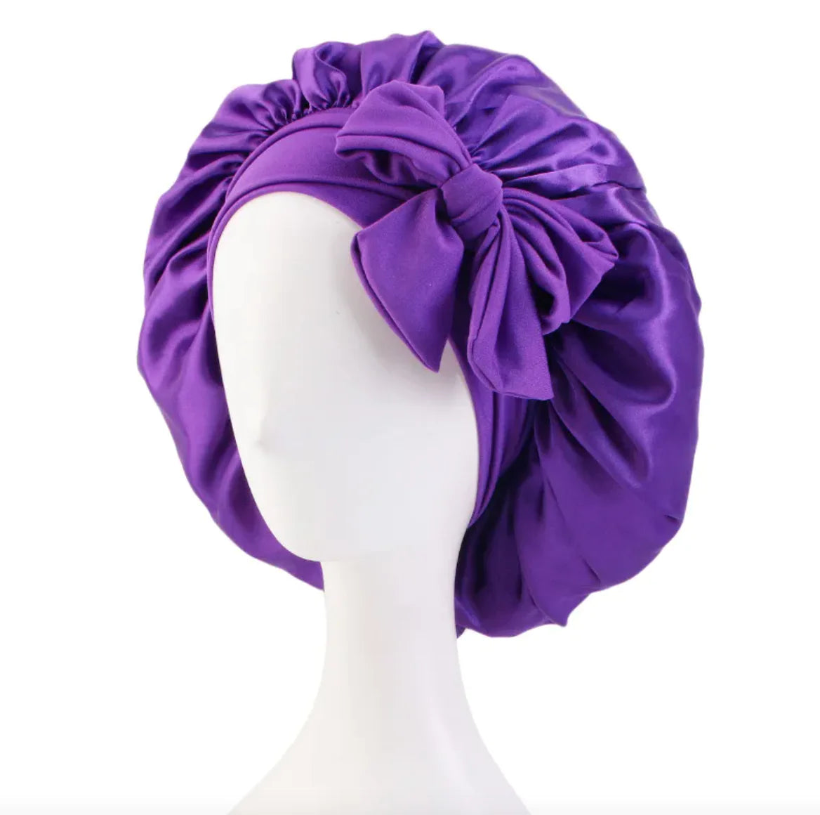 Solid Color Simulated Silk Elastic Ribbon Hat - Round Design