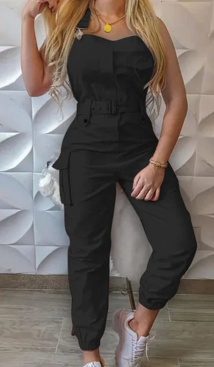 Women's Fashion Work Clothes Jumpsuit Belt Sleeveless