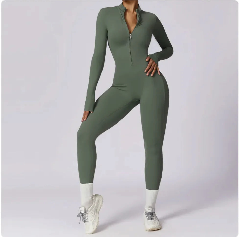 Women's Long-Sleeve Zipper Sports Jumpsuit