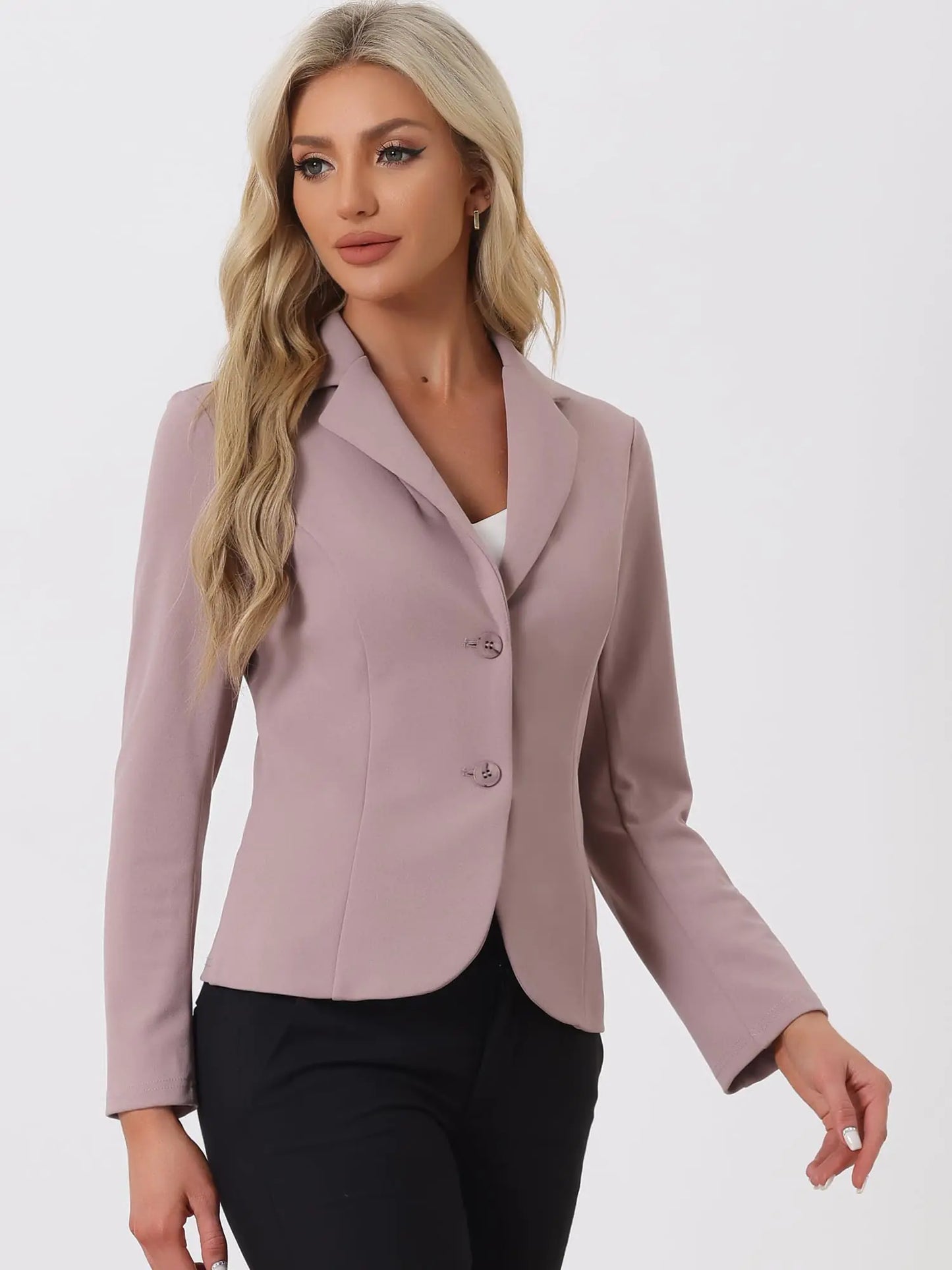 Allegra K Women's Work Office Blazer Stretch Lapel Collar Long Sleeve Jacket Suit Blazer X-Large Dusty Pink