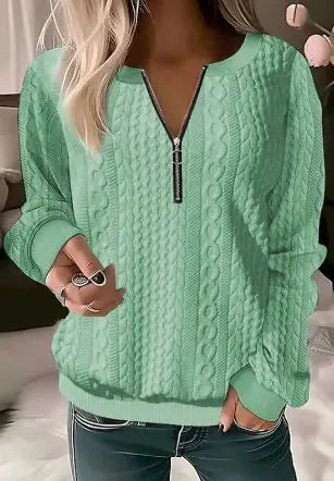 Women's V-Neck Long Sleeve Zipper Top