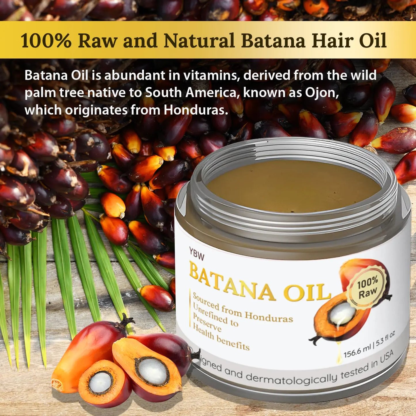 Dr. Sebi 100% Natural, Unrefined and Organic Batana Oil from Honduras for Hair Growth - Enhances Hair Thickness, Prevents Loss for Men & Women