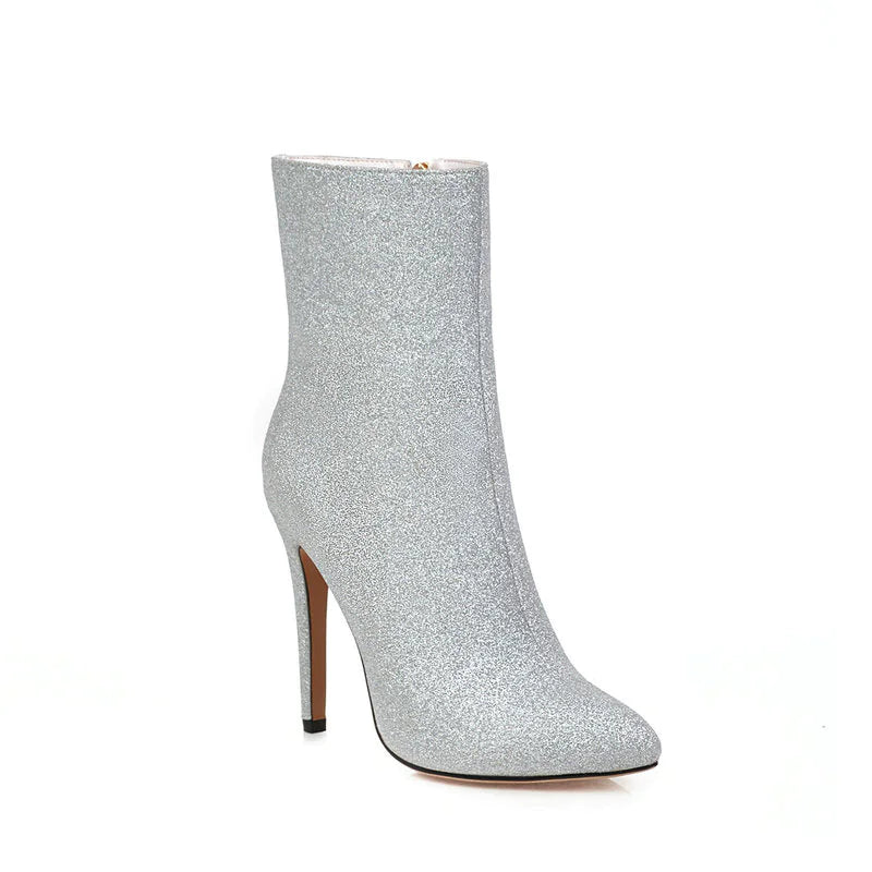 Glitter Pointy Toe Stiletto Heeled Boots