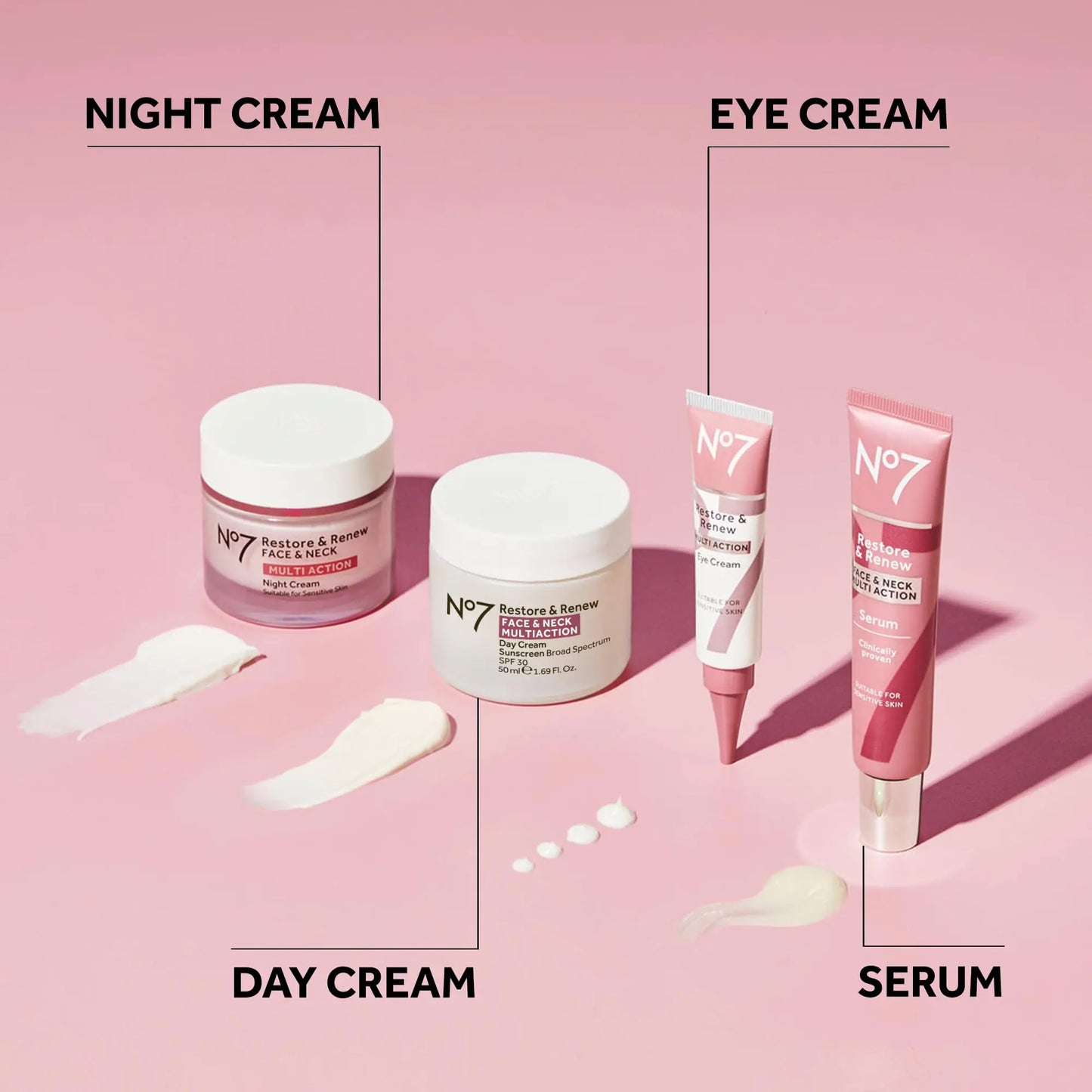 No7 Restore & Renew Multi-Action Face & Neck Serum - Anti Aging Serum for Deep Wrinkle Repair - Collagen Infused Face Serum with a Hydrating Blend of Hibiscus Peptides & Hyaluronic Acid (1.69 Fl Oz) 1.69 Fl Oz (Pack of 1)