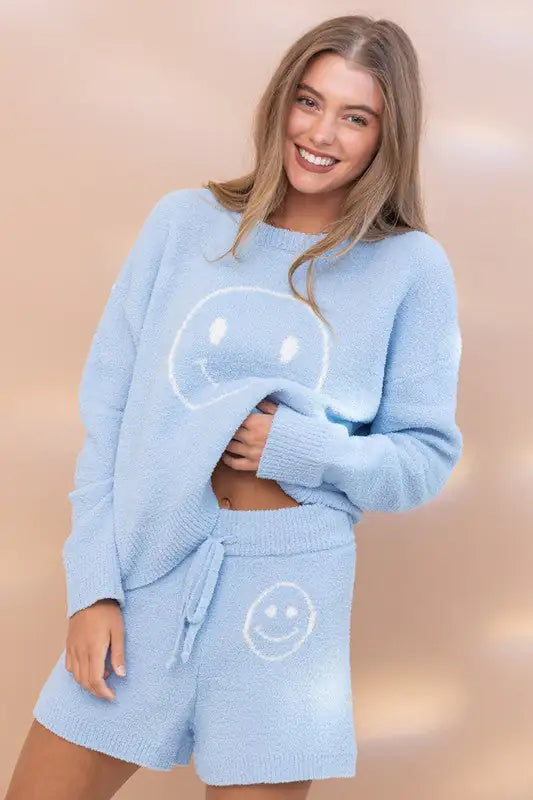 Cozy Smiley Face Shorts Set