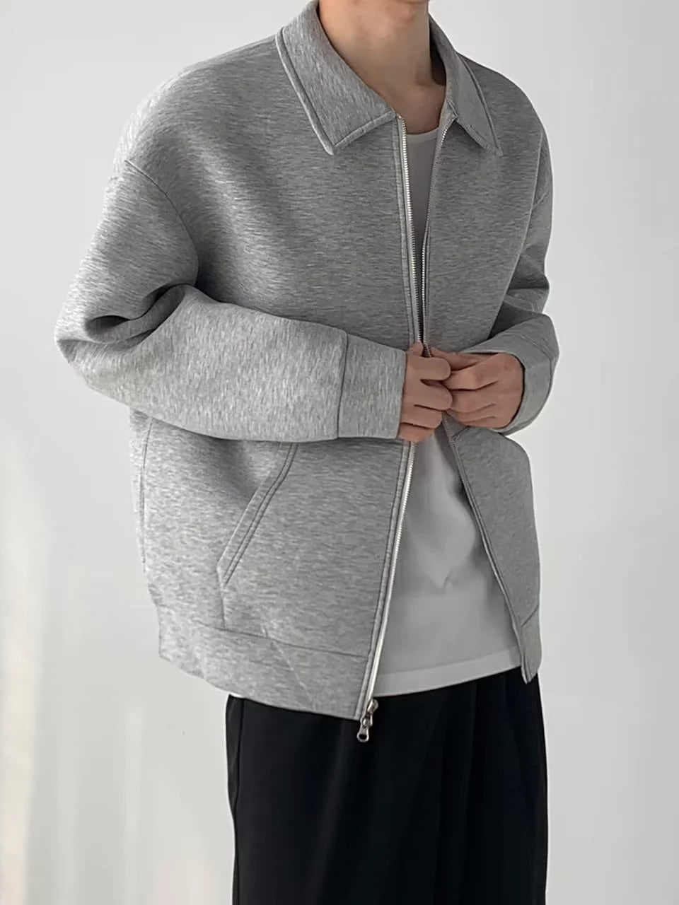 GREY ZIP COLLAR SWEATER