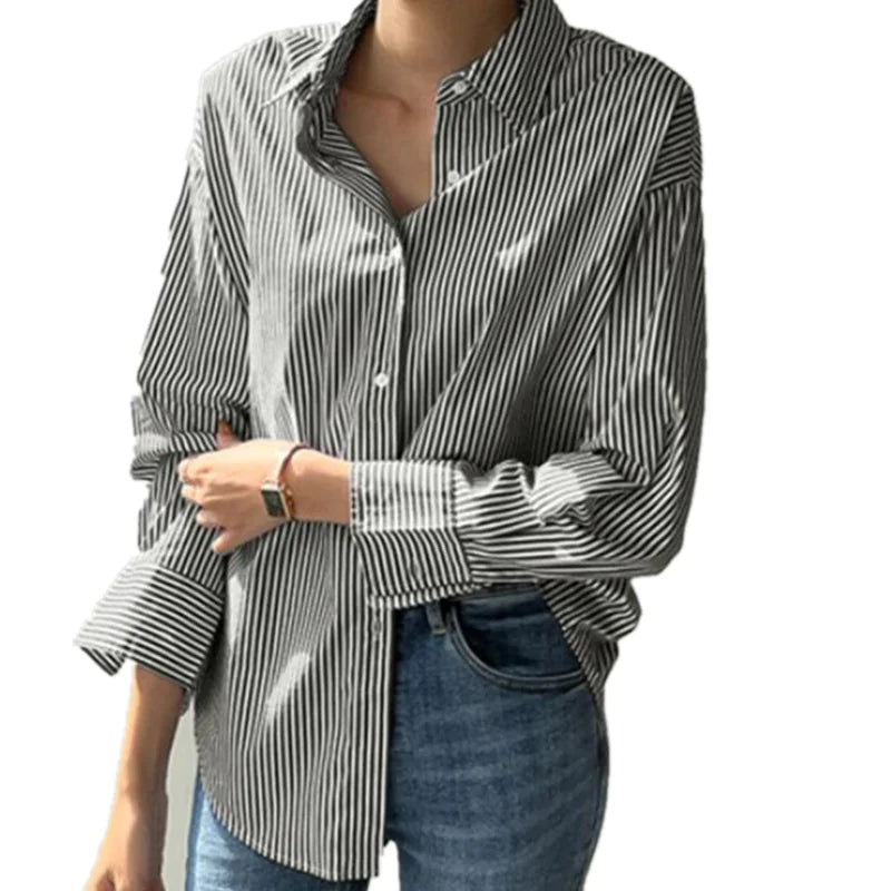 Women's Loose Striped Long-Sleeved Shirt