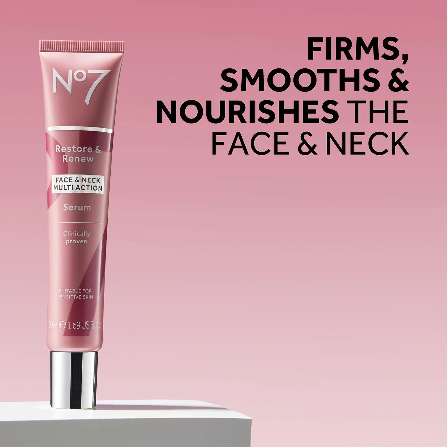 No7 Restore & Renew Multi-Action Face & Neck Serum - Anti Aging Serum for Deep Wrinkle Repair - Collagen Infused Face Serum with a Hydrating Blend of Hibiscus Peptides & Hyaluronic Acid (1.69 Fl Oz) 1.69 Fl Oz (Pack of 1)