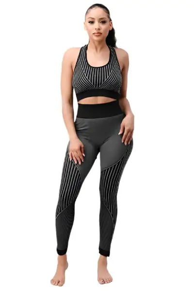 2 Piece Outfits for Women's - Seamless Ribbed Yoga Outfits Sports Bra and Leggings Set