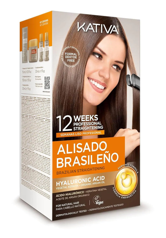 Kativa Brazilian Straightening Kit, 12 Weeks of Home Use Professional Straightening, with Organic Argan Oil, Shea Butter, Keratin & Amino Acids, for Straighter, Softer and Shinier Hair, All Hair Types