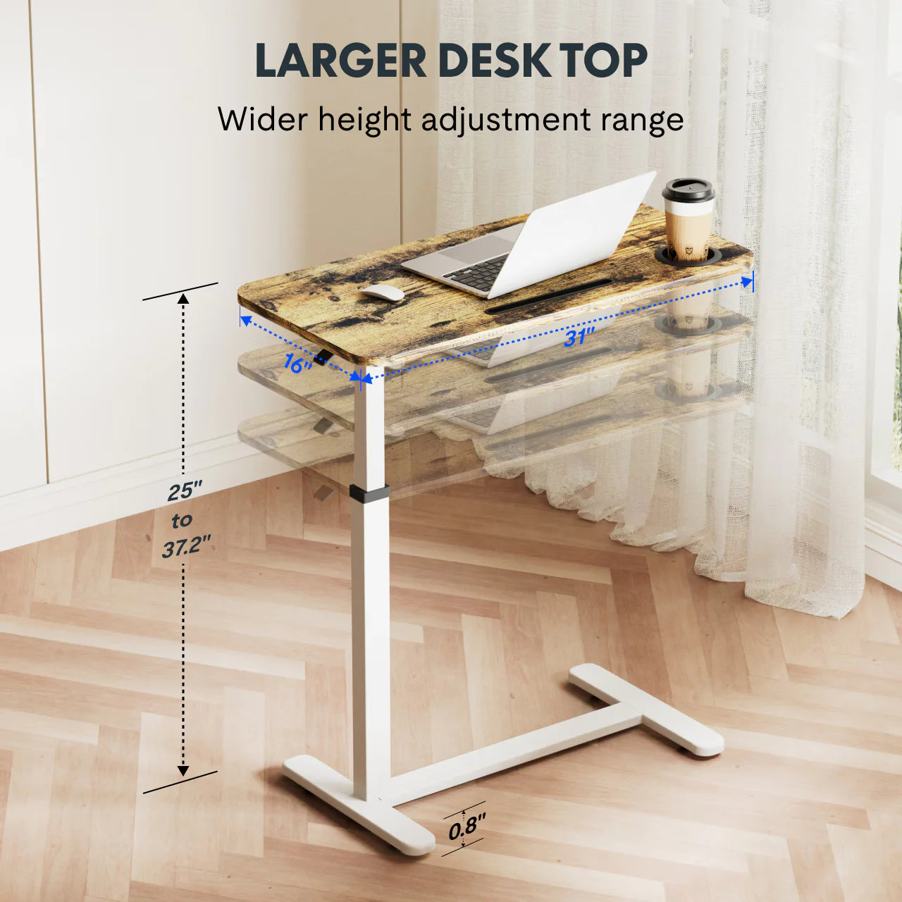 31X16 Inches Standing Rolling Desk