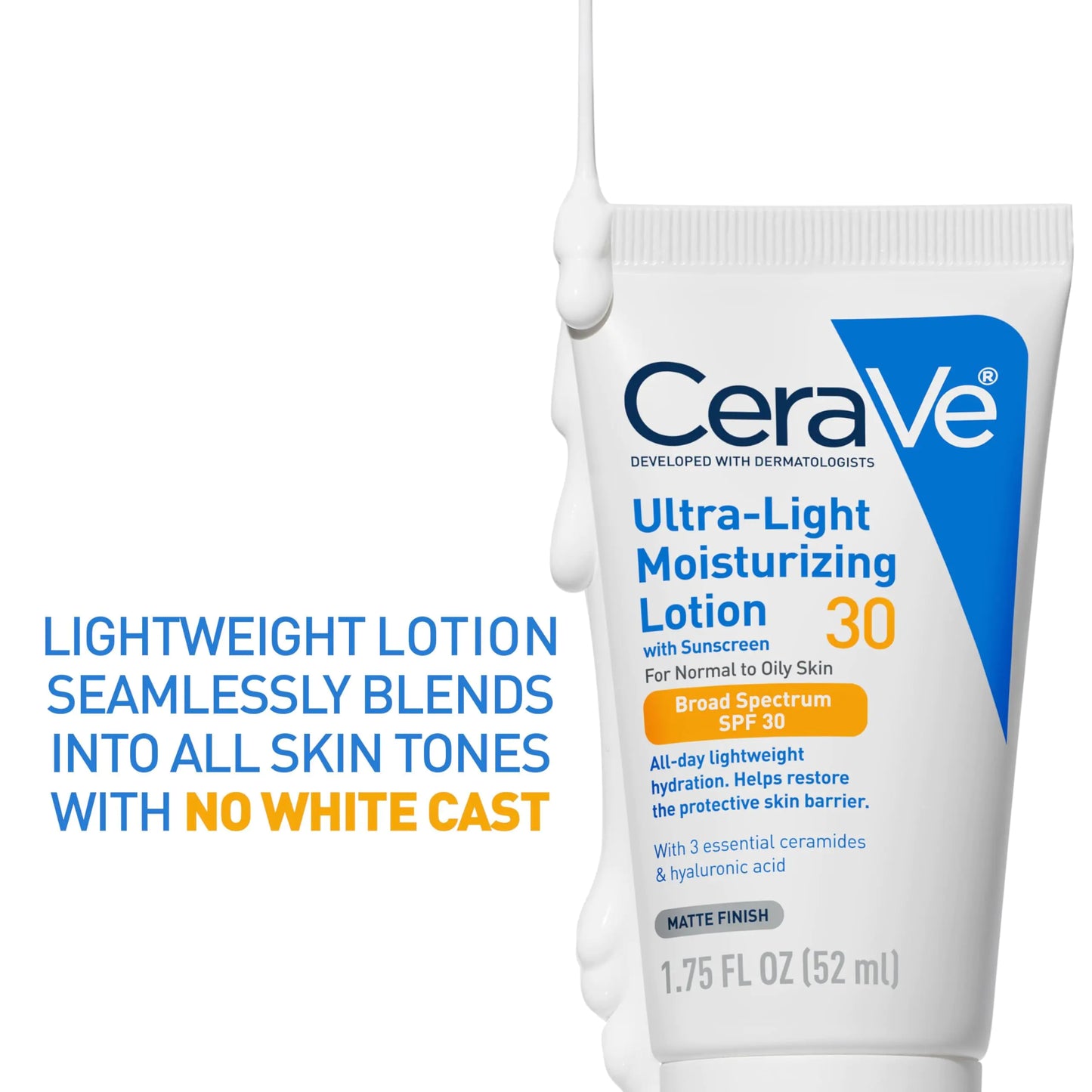 CeraVe Ultra-Light Moisturizing Lotion With SPF 30| Daily Face Moisturizer with SPF | Formulated with Hyaluronic Acid & Ceramides | Broad Spectrum SPF | Oil Free | Matte Finish | 1.7 Ounce