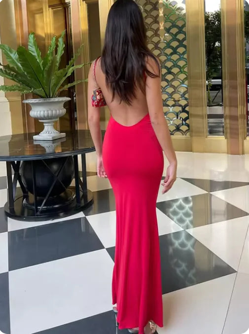 Women's Sleek Backless Strappy Midi Dress