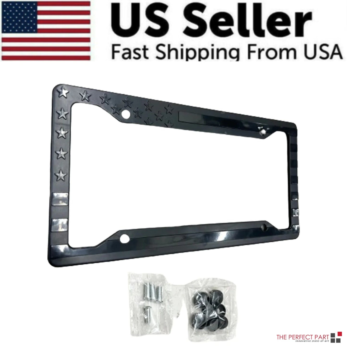 1X Black 3D USA American Flag License Plate Frame Holder Auto Car Tag Decal ABS