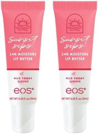 eos Sunset Sips Lip Butter Tube- Wild Cherry Slushie, 24-Hour Moisture, Overnight Lip Mask, Lip Care Products, 0.35 fl oz (Pack of 2) 0.35 Fl Oz (Pack of 2)