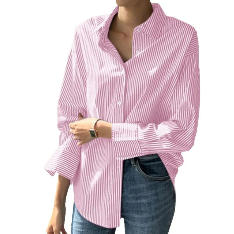 Women's Loose Striped Long-Sleeved Shirt