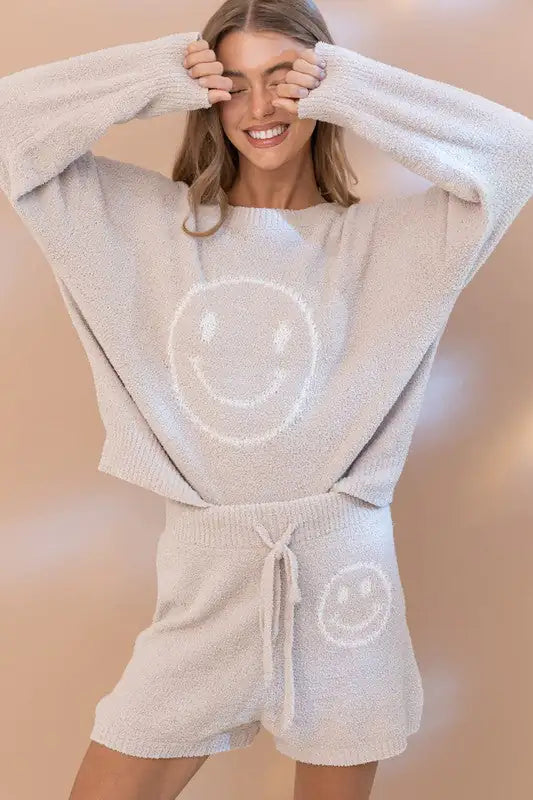 Cozy Smiley Face Shorts Set