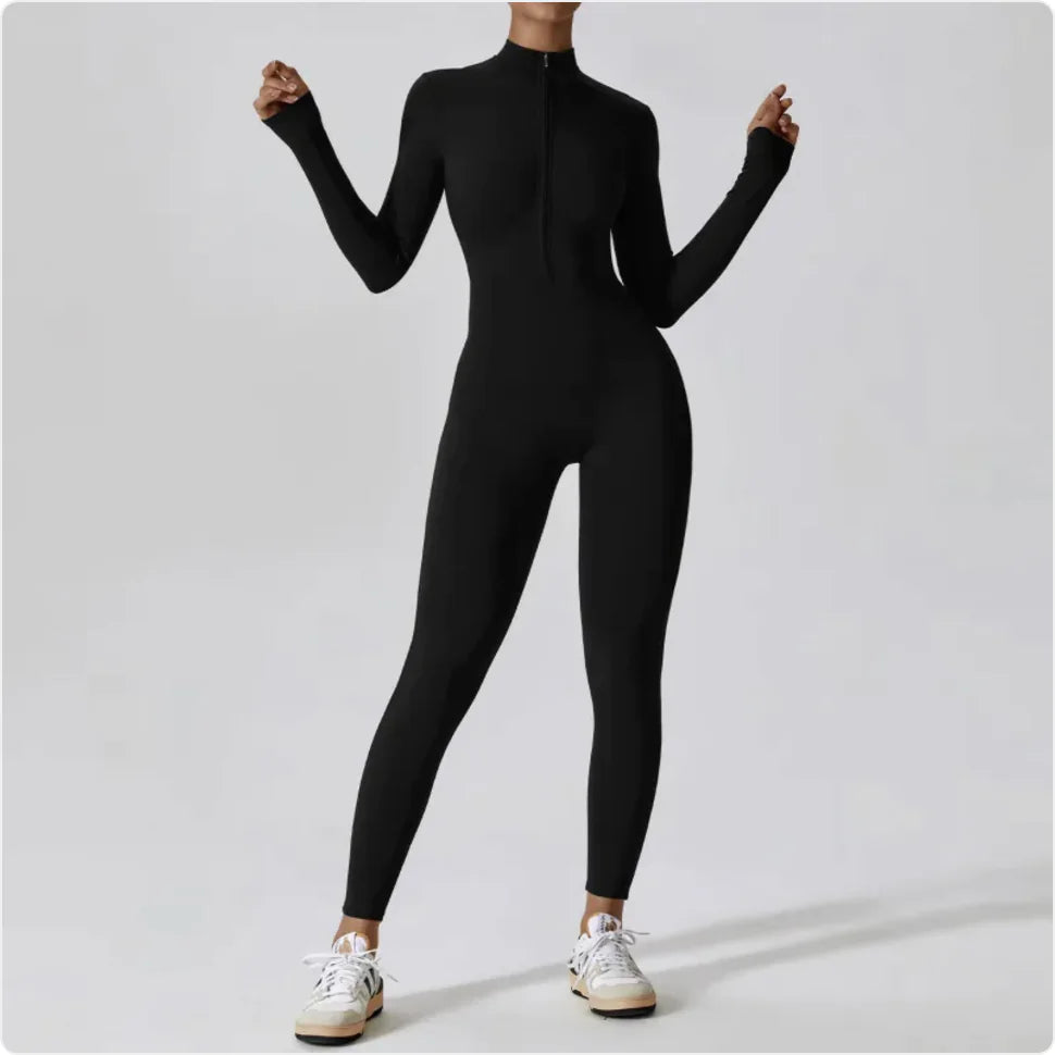 Women's Long-Sleeve Zipper Sports Jumpsuit