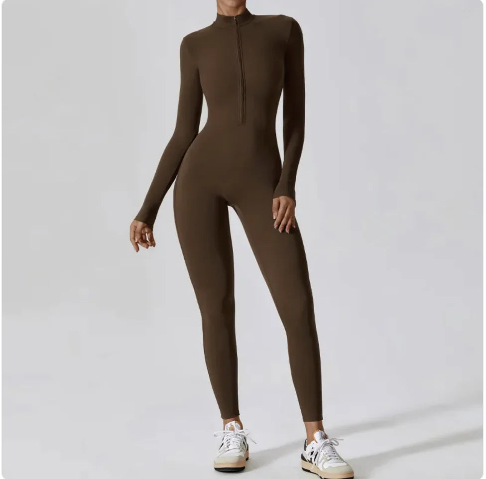 Women's Long-Sleeve Zipper Sports Jumpsuit