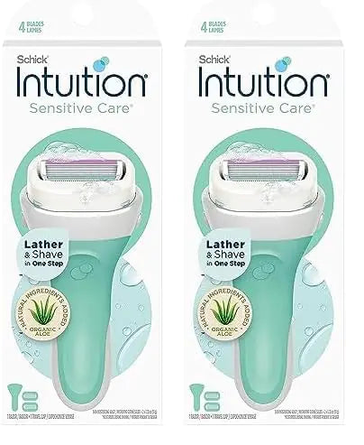 Schick Intuition Razors for Women with Sensitive Skin | 1 Razor & 2 Intuition Razor Blades Refill with Organic Aloe (Pack of 2) 3 Piece Set (Pack of 2)