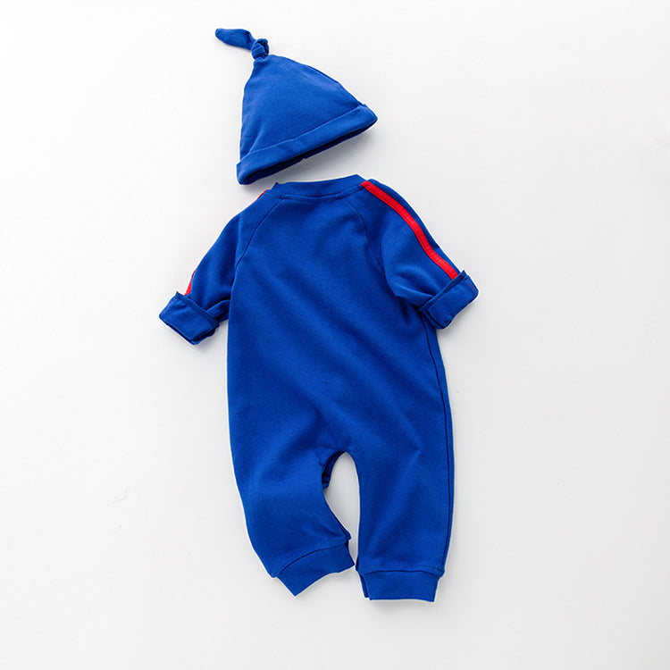 Baby 1pcs Solid Color Contrast Tape Design Pure Cotton Romper Jumpsuit