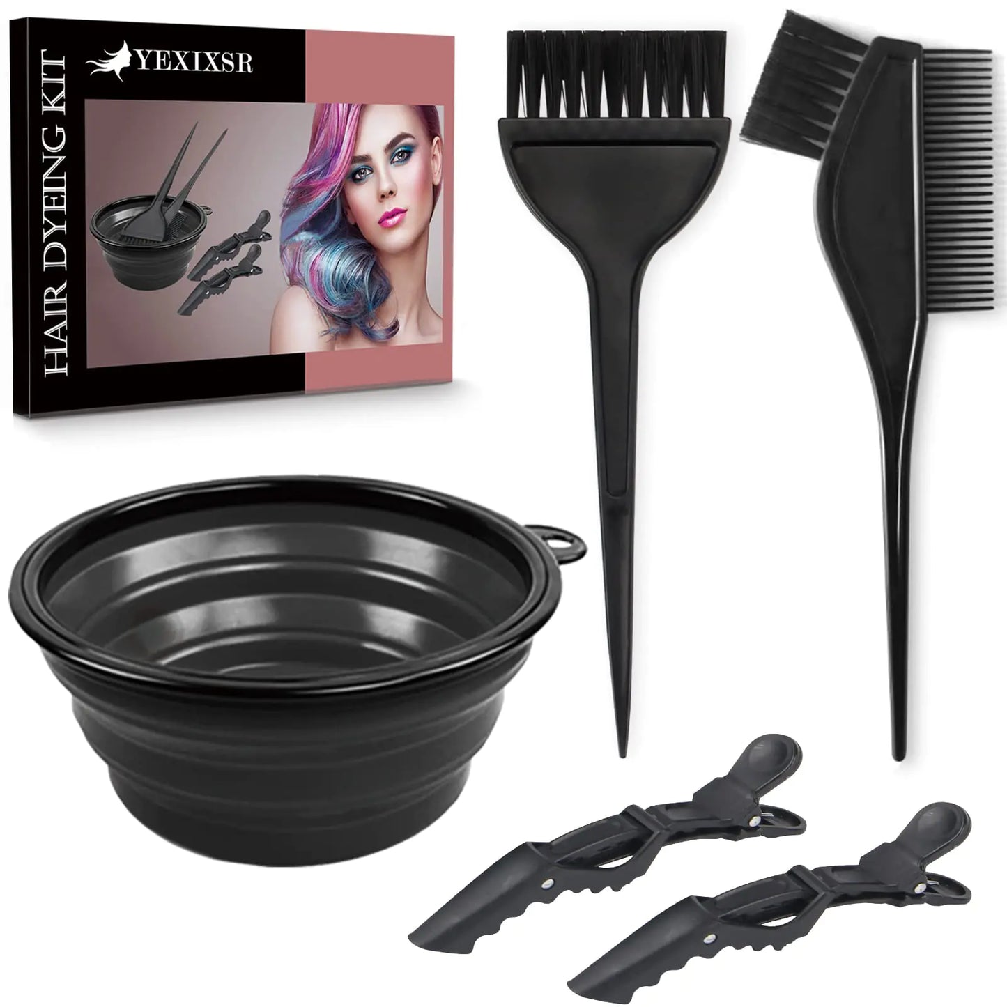 Yexixsr 5Pcs Professional Salon Hair Coloring Dyeing Kit, Hair Bleach Dit Hair Coloring Products with Hair Dye Brush, Hair Color Bowl, Hair Clips