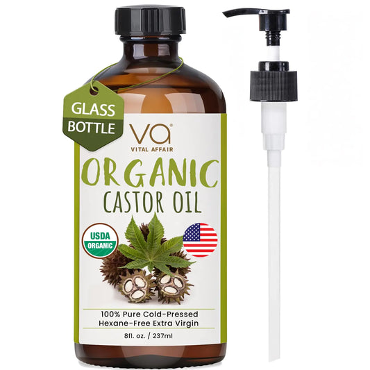 Pure Castor Oil Organic Cold Pressed Unrefined Glass Bottle-USDA Certified Organic Castor Oil Cold Pressed Glass Bottle For Castor Oil Pack Wrap-Castor Oil For Face,Hair Growth,Eyelashes,Eyebrows-8oz Natural Castor Oil Scent 8 Fl Oz (Pack of 1)