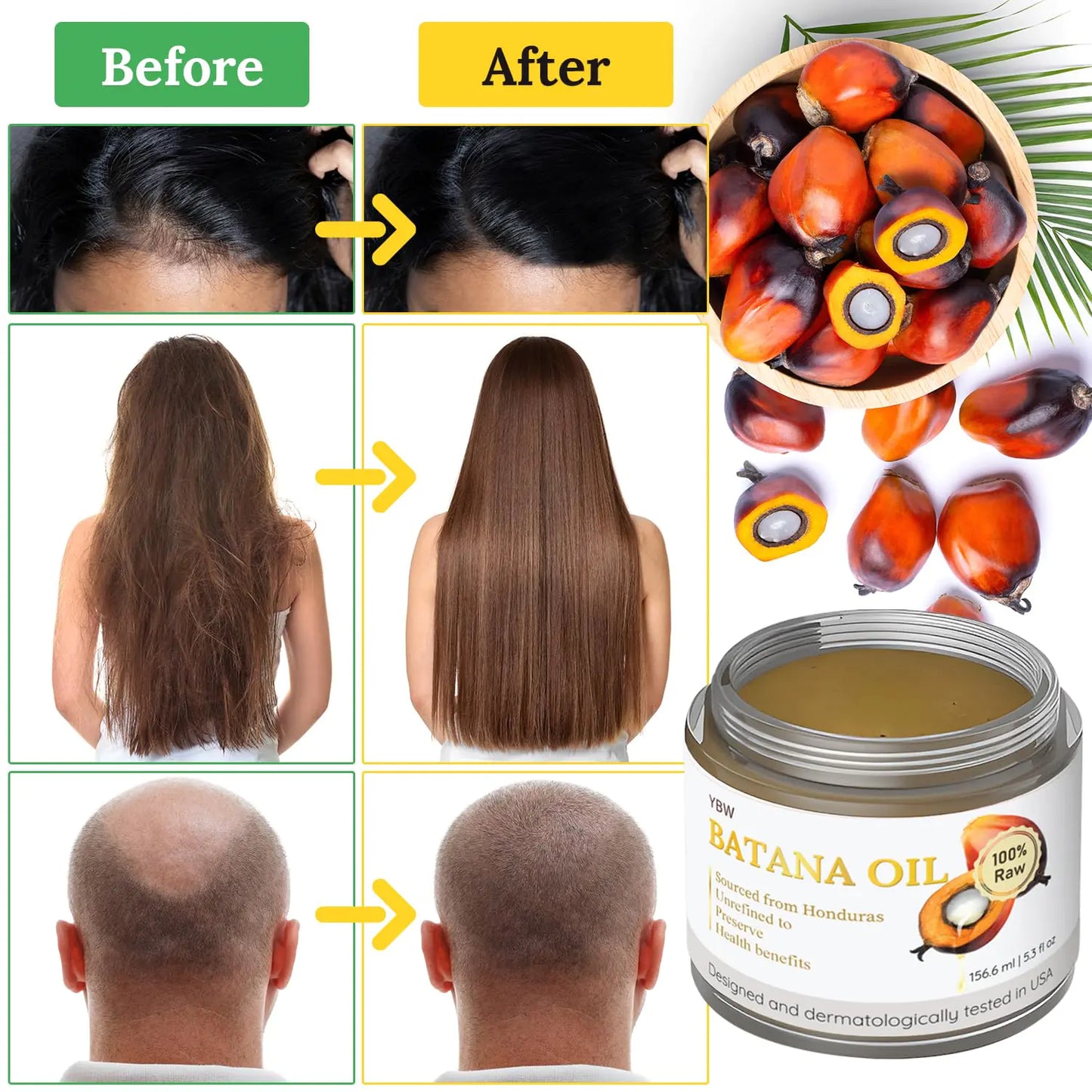 Dr. Sebi 100% Natural, Unrefined and Organic Batana Oil from Honduras for Hair Growth - Enhances Hair Thickness, Prevents Loss for Men & Women