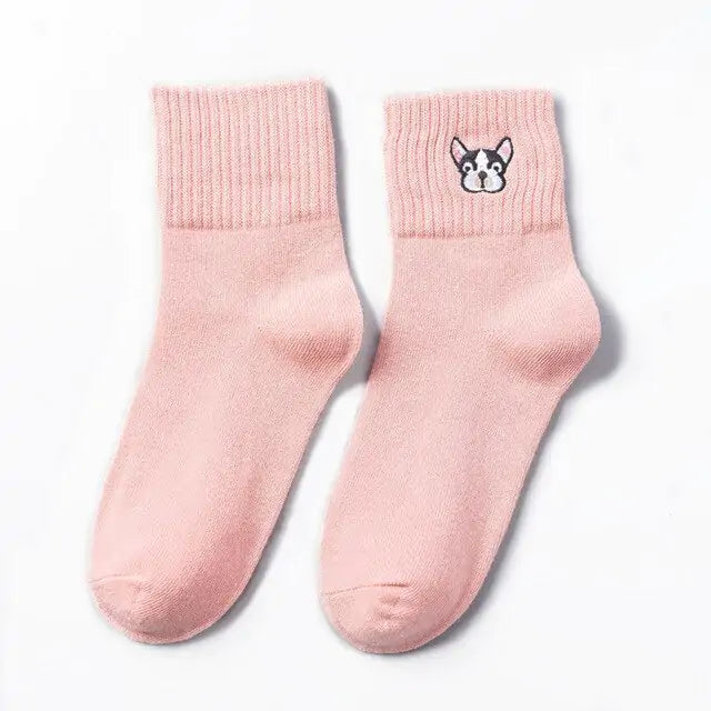 French Bulldog Embroidered Socks