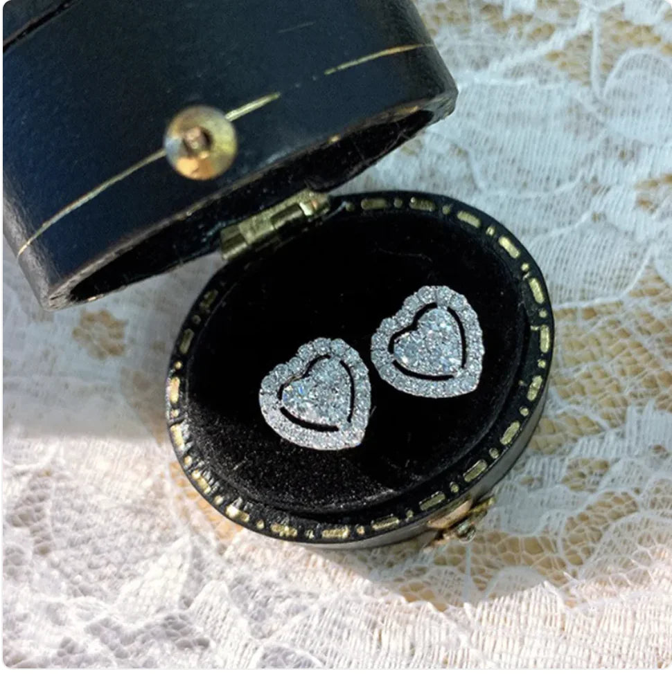 Rhinestone Heart-Shaped Love Stud Earrings for Women