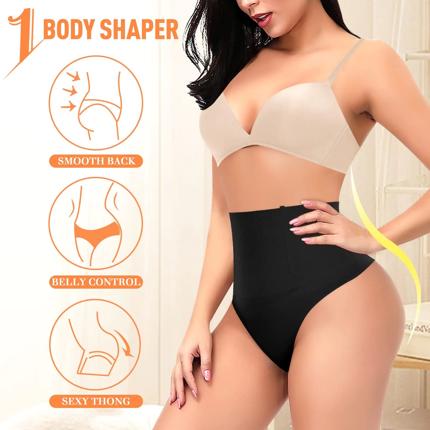 Tummy Control Thong Shapewear for Women High Waist Shaping Underwear Seamless Body Shaper Panties Girdle A# Black (Mid Waisted) XX-Large