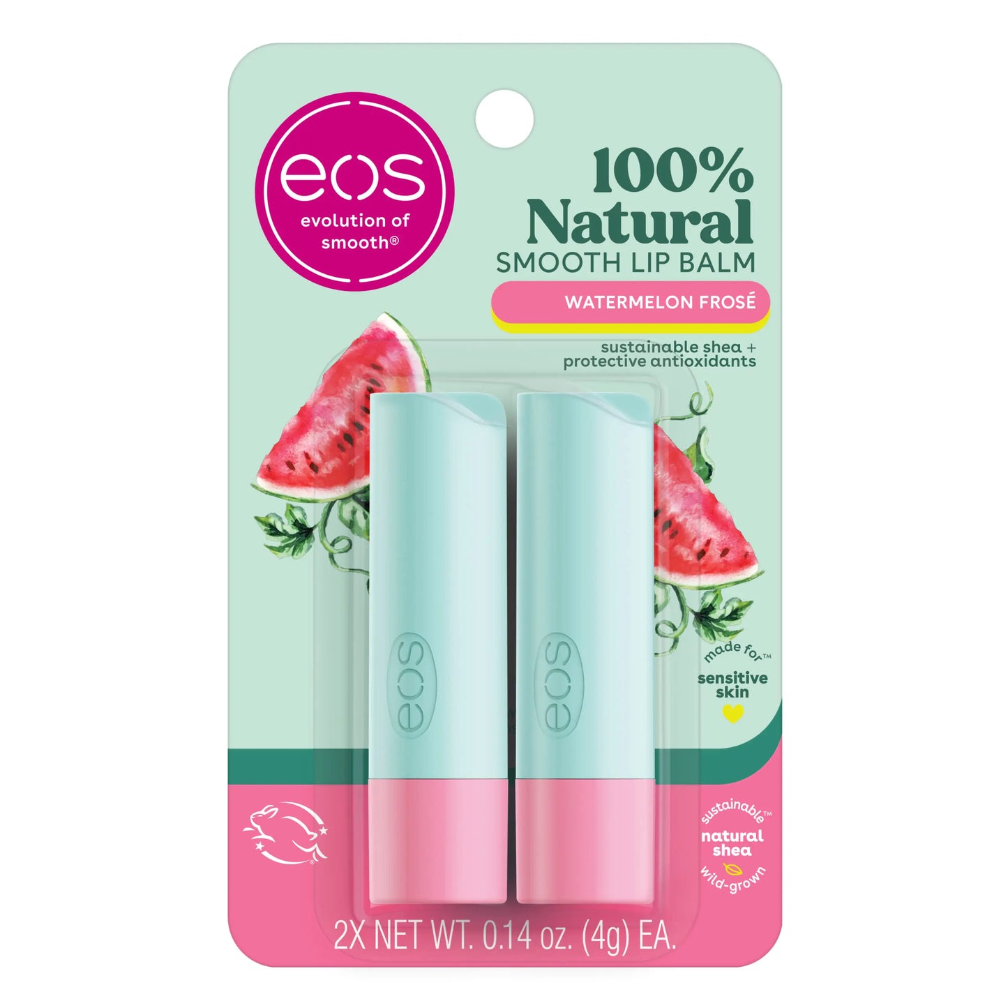 eos 100% Natural Lip Balm, Watermelon Frosé, All-Day Moisture, Lip Care Products, 0.14 oz, 2-Pack Watermelon Frosé