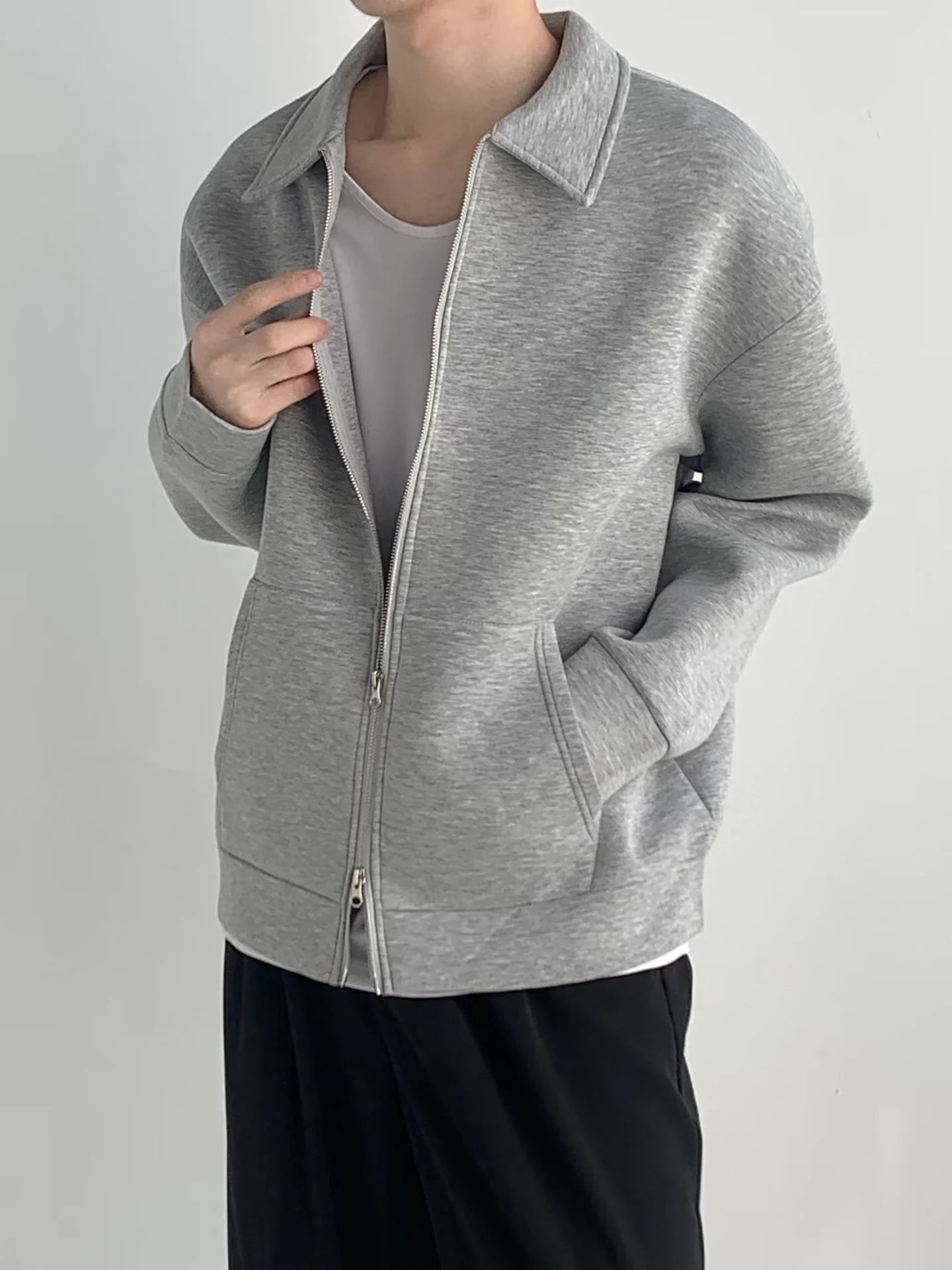 GREY ZIP COLLAR SWEATER