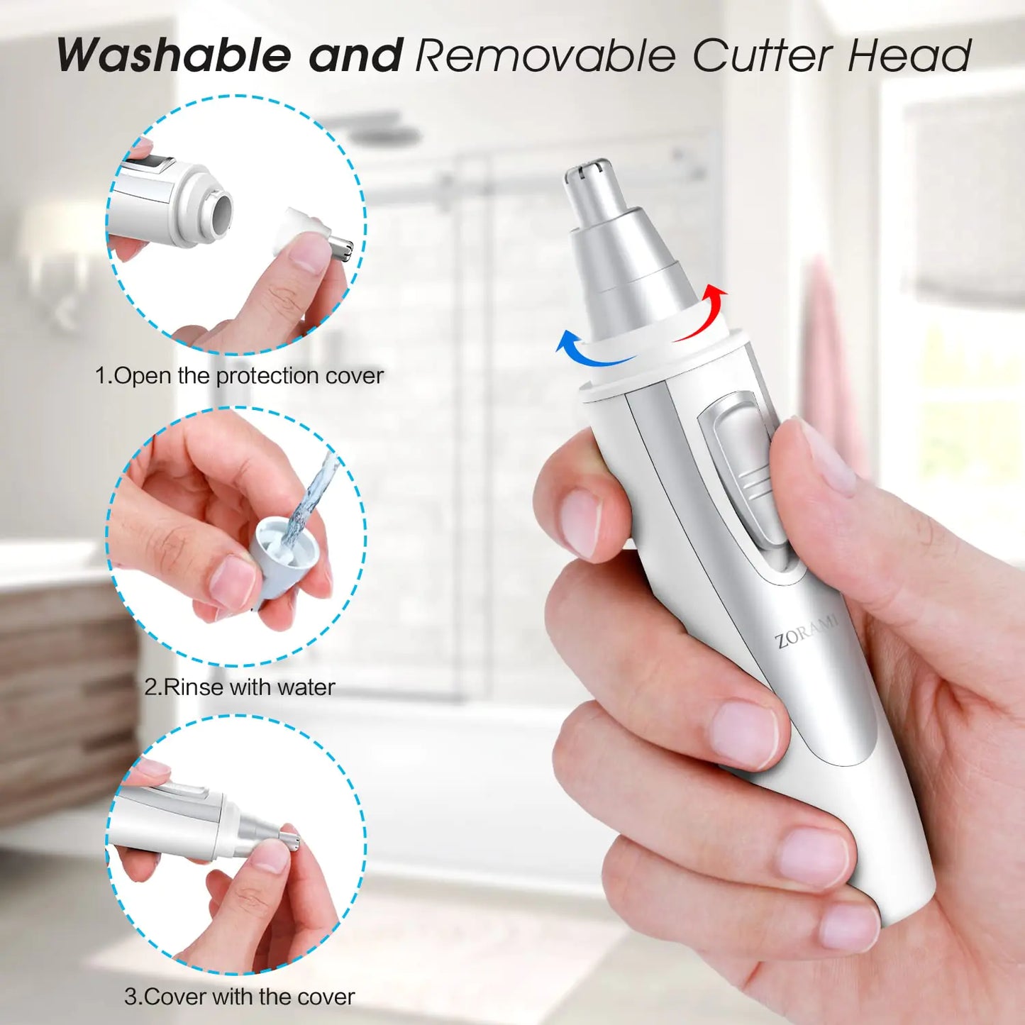 Ear and Nose Hair Trimmer Clipper - 2024 Professional Painless Eyebrow & Facial Hair Trimmer for Men Women,Battery-Operated Trimmer with IPX7 Waterproof,Dual Edge Blades for Easy Cleansing White