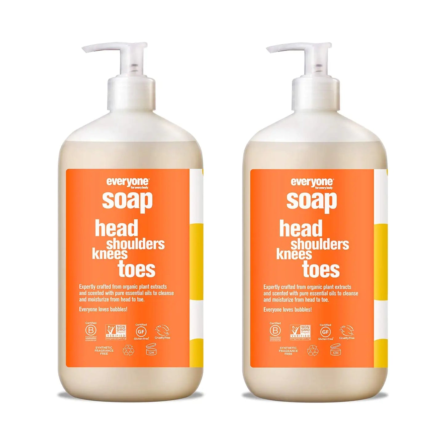 Everyone 3-in-1 Kids Soap, Body Wash, Bubble Bath, Shampoo, 32 Ounce (Pack of 2), Orange Squeeze, Coconut Cleanser with Organic Plant Extracts and Pure Essential Oils (Packaging May Vary) 32 Fl Oz (Pack of 2)