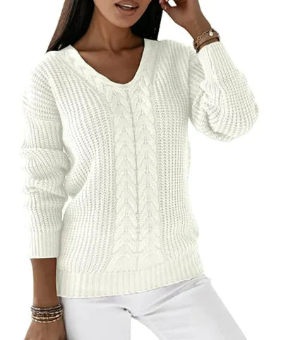 Cozy Twist V-Neck Knit Pullover