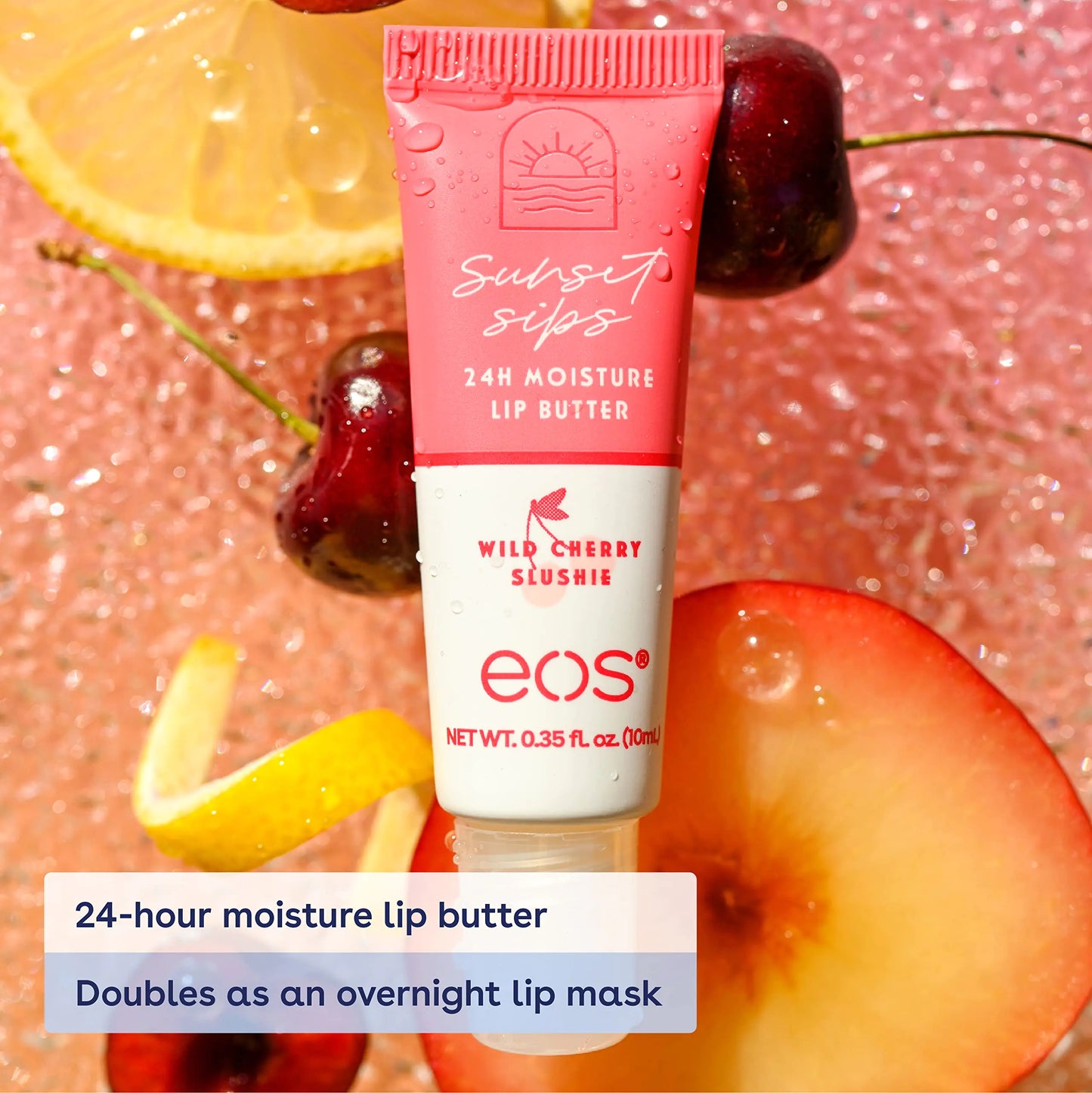 eos Sunset Sips Lip Butter Tube- Wild Cherry Slushie, 24-Hour Moisture, Overnight Lip Mask, Lip Care Products, 0.35 fl oz (Pack of 2) 0.35 Fl Oz (Pack of 2)