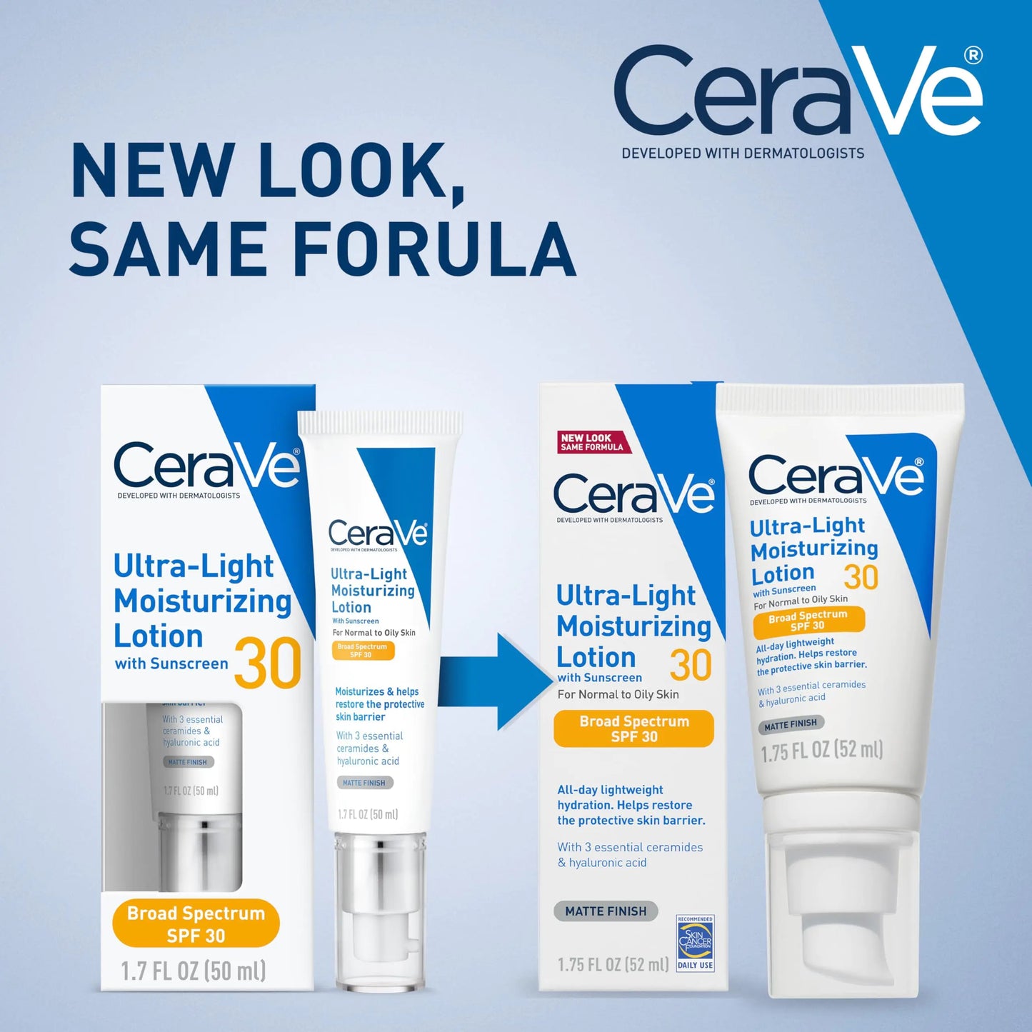 CeraVe Ultra-Light Moisturizing Lotion With SPF 30| Daily Face Moisturizer with SPF | Formulated with Hyaluronic Acid & Ceramides | Broad Spectrum SPF | Oil Free | Matte Finish | 1.7 Ounce