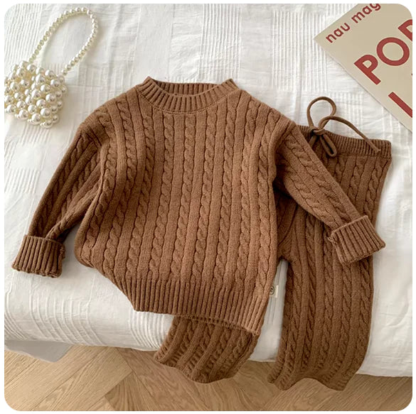 Children's Fried Dough Twists Sweater Solid Color Suit